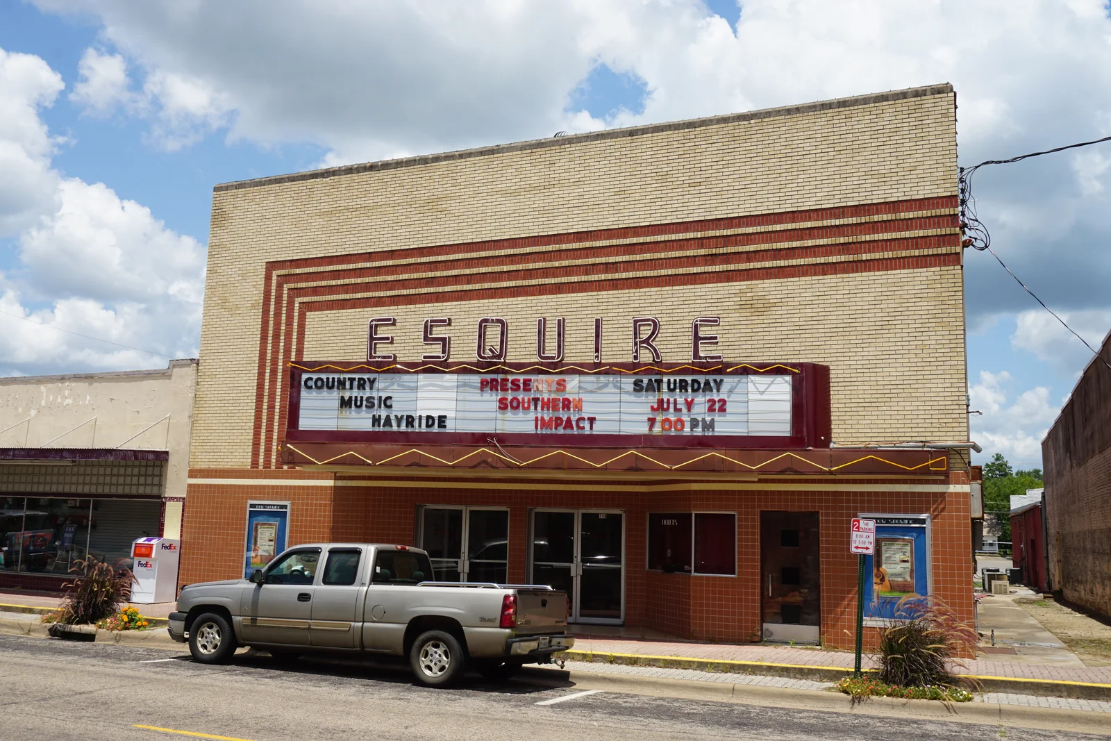 Esquire Theater exterior in downtown Carthage, Texas
