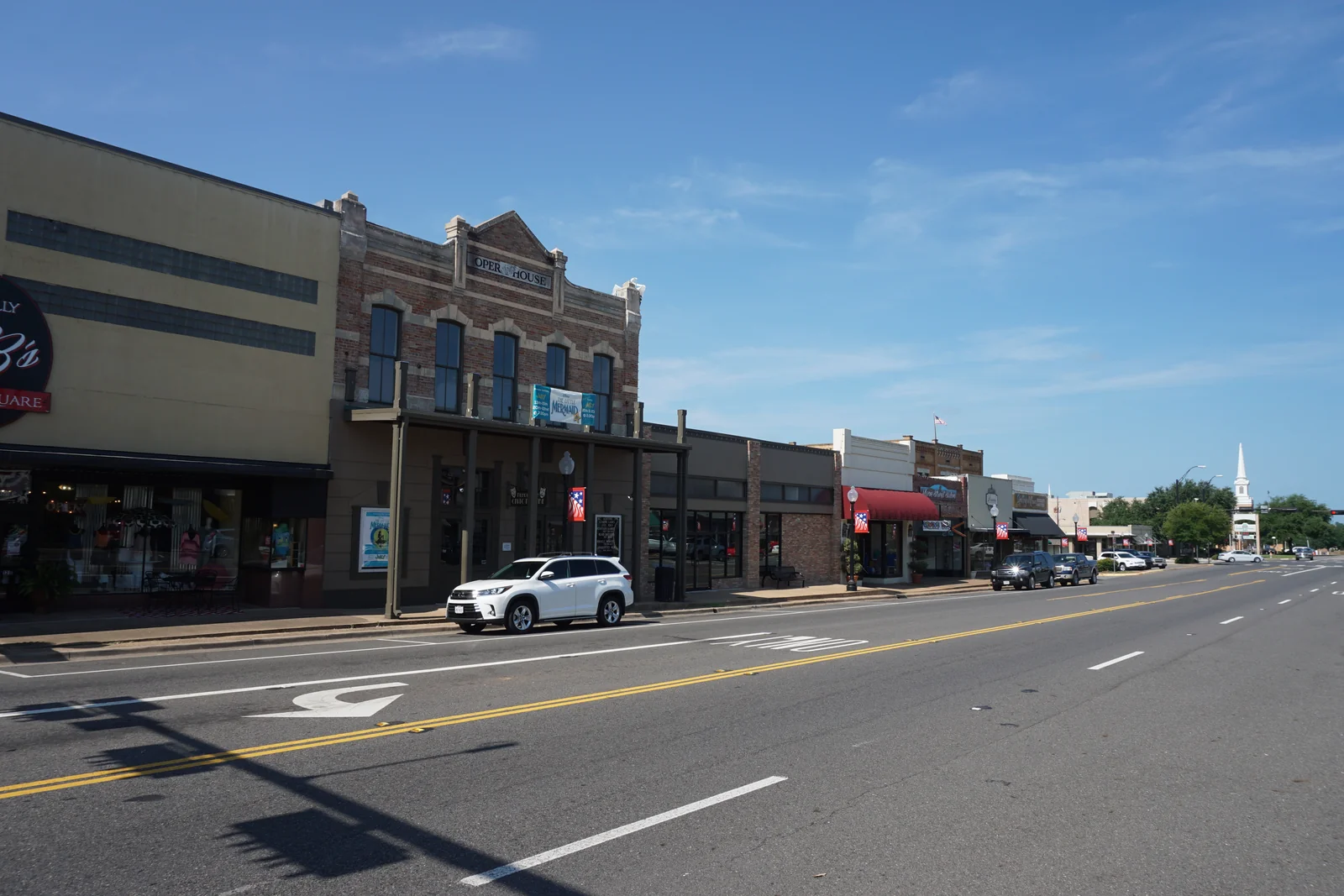 East Main Street and historic storefronts in Henderson, Texas