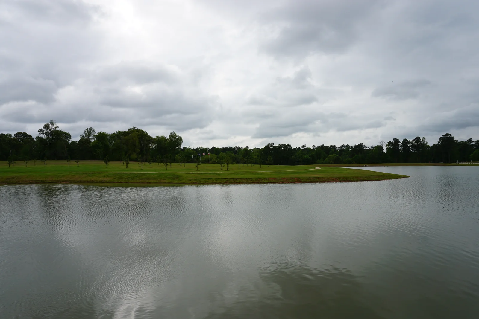 Water and lawns at Texas A&M University–Texarkana's Bringle Lake campus in Texarkana, Texas